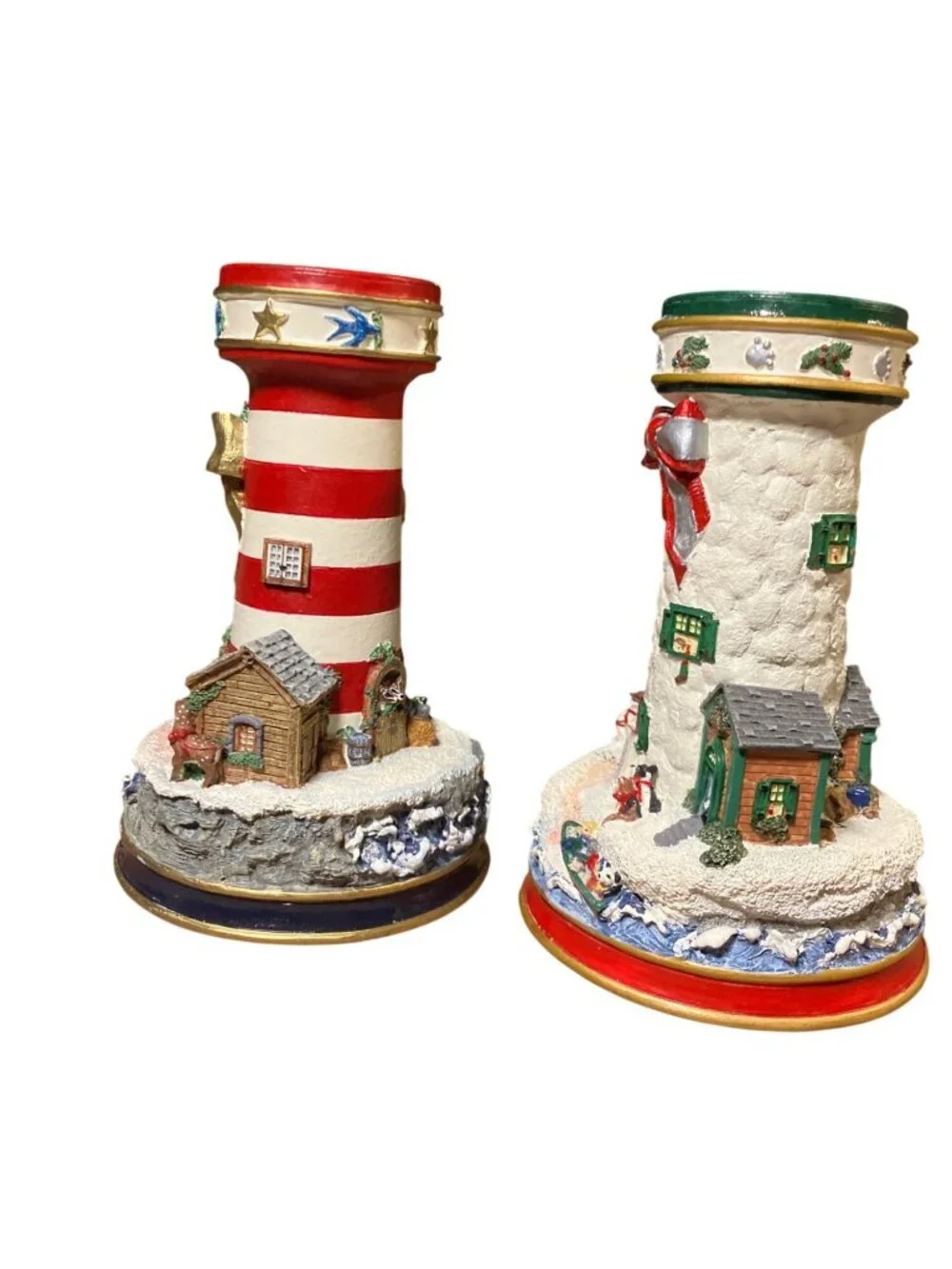 Danbury Mint Lighthouses of Christmas Candle Sticks Holder Figurines